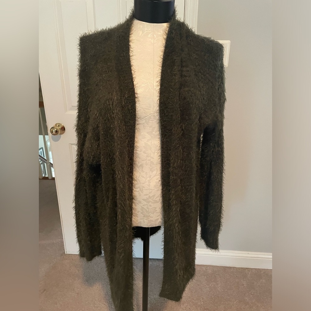Forever 21 army green eyelash cardigan sweater